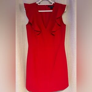 French Connection Red Ruffled V-Neck Cocktail Dress